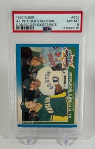 Kirby Puckett PSA 8 NM-MT Graded Slab w Canseco and Rice 1987 Fleer #633 Minnesota Twins Baseball Card