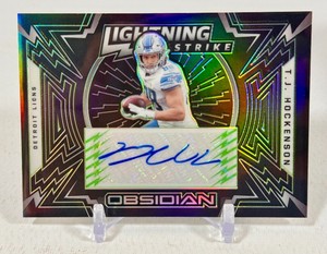 TJ Hockenson Auto 50 2021 Obsidian Lightning Strike #LS-TH Numbered 1450 Football Card