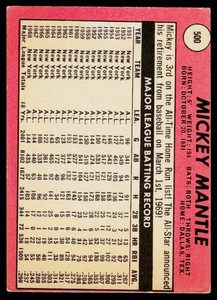 Mickey Mantle 1969 Topps #500 Vintage Baseball Card