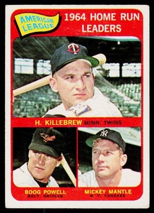 Mickey Mantle, Harmon Killebrew, Powell 1965 Topps AL HR Leaders #3 Vintage Baseball Card
