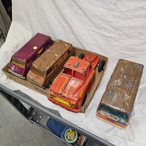 VFD Fire Truck Tractor and 1980s Pressed Steel Vans