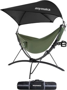 $429 anymaka Set Up in 3 Seconds Adjustable Portable Aluminum Alloy Hammock Stand for Outside with Chair Mode & Lounge Mode up to 105 (Full Pack Forest Green)