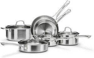 Stainless Steel Cookware Set,Tir-Ply Pots and Pans Set,10 Pcs Stainless Steel Induction Kitchen Cookware Sets,PFOA Free, Frying Pans, Butter warmer,Saute Pan & Stock Pot,Compatible with All Cooktops