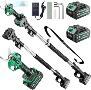 $140 2.5 Cutting Diameter, 2-in-1 Pole Electric Pruning Shears - Brushless Motor, 15ft Reach,21V Dual 4.0Ah Batteries, Extra Sk7 Blade, Stainless Steel Pole, 2 Modes Adjustable for Tree & Flower