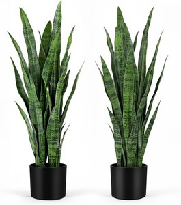 KOL 3ft 2-Pack Artificial Snake Plant - Thick Lifelike Leaves, Faux Silk Sansevieria for Indoor Home & Garden Decor, 35in Potted Fake Mother-in-Laws Tongue Plants, Green