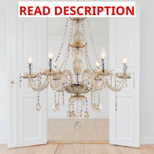 $130 Saint Mossi 6 Light Chandelier Modern K9 Crystal Chandelier Lighting, Champagne Crystal Ceiling Light Fixture Pendant Lamp for Dining Room Bathroom Bedroom Livingroom