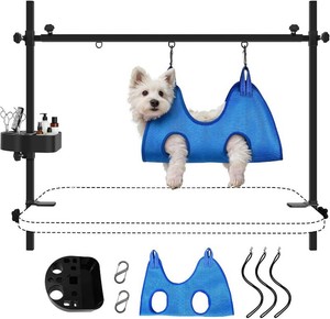 LEIBOU H-Shape Pet Grooming Table Arm with Grooming Hammock Tool Holder Noose and Clamp for Dogs and Cats Heavy Duty Aluminum Alloy Frame with 35.4 Adjustable Height and 36.2  50 Adjustable Width