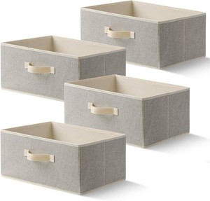Storage Baskets, 15.7-Inch Woven Fabric Bins, Storage Cubes with Reinforced Handles, Organizer Bins for Closet Shelves, Foldable, for Toys, Clothes, Natural Beige (4PCSBeige-15.7117.8inch)