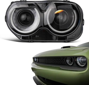 Headlight Assembly Compatible With Dodge Challenger 2015-2021 Black Housing Halogen Head Lights Replaceable 68174065AF CH2502267 (Left Driver Side Challenger 2015-2021)