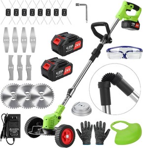 Cordless Weed Wacker with Wheels - 24v Battery Powered Weed Eater, 3-in-1 Electric Grass Trimmer with Blade & 2 X 4.0ah Batteries, for Garden and Yard Lawn Brush CutterWeed Trimmer (Green)