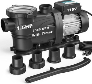 $191 1.5HP InAbove Ground Pool Pump with Timer, 7350GP High Flow 115V Powerful Self Primming Swimming Pool Pumps with Filter