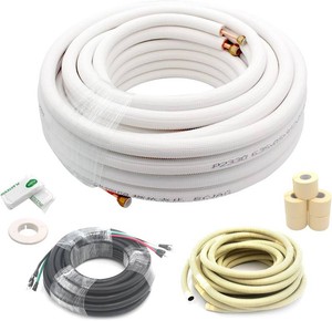 $210 TAUROX 50FT Mini Split Line Set 14 & 38 O.D Copper Pipes Tubing and 38 White Thickened PE Insulation Coil, for Mini Split Air Conditioning or Heating Pump Equipment and HVAC with Flared Nuts.