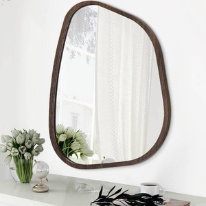 Irregular Asymmetrical Mirror Wall Mounted, Unique Vanity Mirror, Shaped Dressing Mirror Decorative for Living Room, Bathroom, Bedroom, Entryway Wall Decor Brown 20x16
