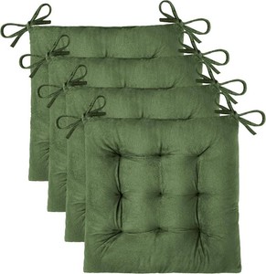 OVOV 4 Pack Chair Cushions for Dining Chairs 15.5x15.5 Green  Soft-Touch Velvet Fabric for Farmhouse Decor, Fit for Kitchen Dining Office Chairs, Upgrade Chair Comfort, with Durable Ties