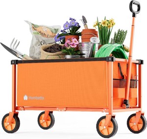 29.3 Collapsible Wagon Cart, 150L Heavy Duty Folding Utility Wagon with Wheels, 260 lbs Load, Portable Rolling Cart for Garden, Shopping, Sports, Camping, Orange