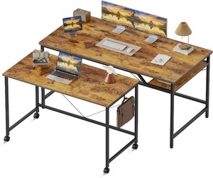 Mericonia 48 inch Computer Desk wShelf & Adjustable Feet, 32 inch Rolling Office Desk w 1 Hook, Small Space Desk for Home, Office, Study, Writing, Bedroom, 2 Pack