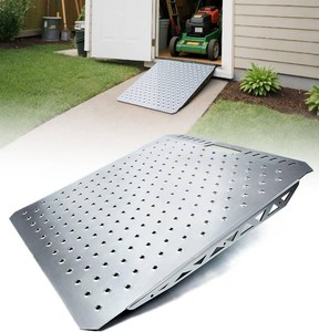Heavy-Duty Shed Loading Ramps Kit, 29 x 24 Inch, 1-Pack  Anti-Slip Punch Plate for Riding Mowers Lawn Tractors Snow Blowers Garden Carts, Shed Garage Shipping Container Access Ramp