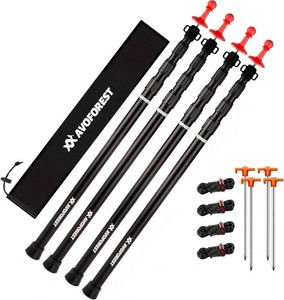 Tarp Poles Heavy Duty Adjustable, AVOFOREST Aviation Aluminum 8.7FT Telescoping Tent Poles with Protection Cap Wind-Resistant Awning Collapsible Poles Set of 4 for Tarps - Canopy - Awning - Hiking