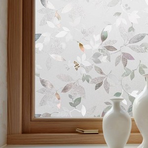 OHTMERU Window Privacy Film Decorative for Front Door, Bathroom Static Cling Stained Glass Sticker Opaque Heat Control UV Blocking Non-Adhesive for Home Windows 35.4 x 78.7 inches Magnolia