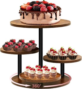 NANXITU 4 Tier Cupcake Tower Stands for 50 Cupcakes,360  Rotatable Round Cup Cake Stand with Tiered Tray,Farmhouse Wooden Dessert Table Display Stands for Wedding Birthday Baby Shower Tea Party
