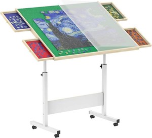 Wooden Puzzle Table with Cover and Drawers   1500 Piece Puzzle Board with 360  Rotating Wheels  Lightweight & Portable Jigsaw Puzzle Organizer for Adults and Kids, 34.7 x 26.6