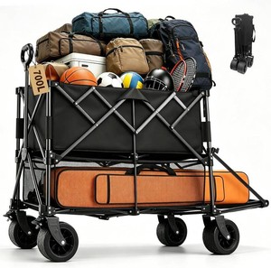 700L Large Capacity Double Decker Wagon Collapsible Wagon with Tailgate 55 Extra Long, Foldable 600lbs Heavy Duty Beach Cart with All-Terrain Big Wheels,Utility Carts, Sports,Outdoor,Shoping Cart