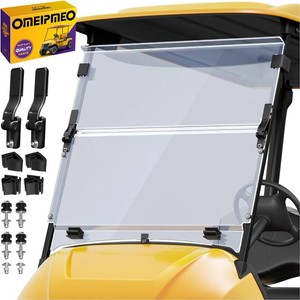$120 Upgrade Golf Cart Windshield for Yamaha Drive 2 2017-UP GasElectric Models, Foldable Golf Cart Windshield with Heavy Duty Hinges, Anti-UV&Impact Resistant, 5MM Thick PC Material