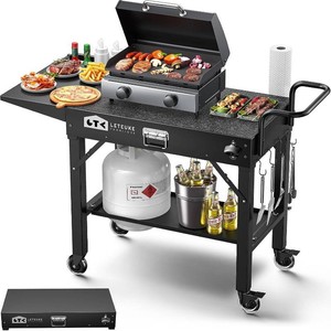 $130 Leteuke Grill Cart for Blackstone Griddle, Portable Outdoor Grill Table  Foldable Cart Table with Wheels for Ninja, Griddle Stand Fit 17 Inch Or 22 Inch, BBQ Prep Tables with Seasoning Tray