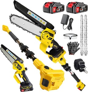 $119 2-in-1 Electric Pole Saws for Tree Trimming, 6 Inch Mini Chainsaw Cordless with Extension Pole & 2Pcs Battery Powered, 16 Feet Electric Pole Chainsaw, Tree Trimmer Limb Branch Cutter Pruner-Yellow