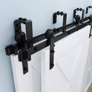 $180 ZEKOO 8 FT Bypass Barn Door Hardware Kit Double Track Low Ceiling Bracket with Metal Hanger for Double Sliding Barn Door (8FT Bypass Kit)