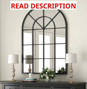 $120 Dewfig Arched Wall Mirror, 42x30 Metal Frame Windowpane Mirror, Black  Grid-Designed Farmhouse Mirror, Mounted Decorative Mirror, LeanHang, for Bedroom, Bathroom, Living Room, Entryway