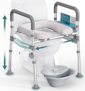 HOMLAND Toilet Seat Riser with Handles for Seniors, Removable Bedpan, 500lb  Aluminum Reinforced Crossbar, Padded Seat, Handicap Elevated Rised Toilet Seat for Elderly, Bedside Commode, Fit Any Toilet