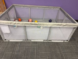 Gray Mesh Baby Play Yard Ball Pit Playpen With Zip Side Door