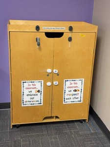 Commercial Birch Classroom Storage Cabinet on Casters w Shelves