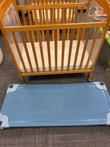Compact Wooden Window Crib features clear acrylic panels at both ends for high visibility and Angels Rest Toddler Cot