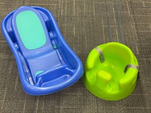 Bumbo Floor Seat & Infant Baby Bath Tub Seat Combo Green Blue