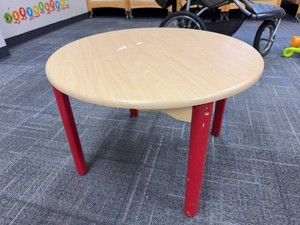 Round Childrens Activity Table Woodgrain Top Red Legs Preschool