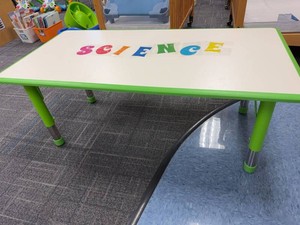 Childrens Classroom Activity Table White Top Green Trim Science