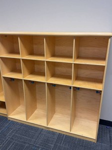 Lakeshore Classroom Cubby Coat Locker Storage Unit Maple Finish, Retail Value $700