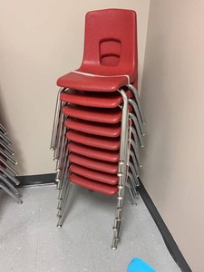 Set of 8 Red Stack Chairs Child Size Plastic & Chrome Frame