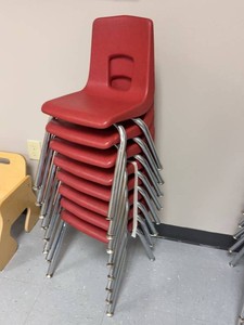 Set of 8 Red Stackable Childrens Classroom Chairs Chrome Legs