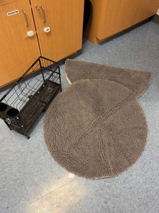 Bathroom Mat Set with Black Metal Floor Organizer Gray Chenille