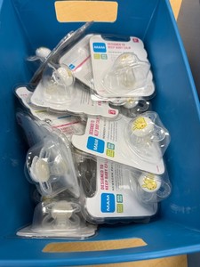 MAM Newborn Pacifiers BPA Free Soft Silicone (Lot of 10 pacifiers) in blue bin