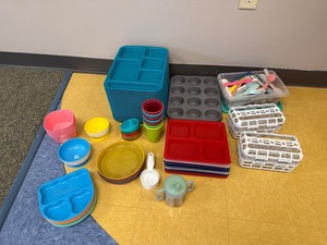 Mixed Cafeteria Dishware & Utensil Lot