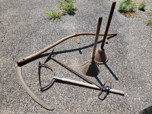 Large Lot of Primitave tools including scythe, agitators and more