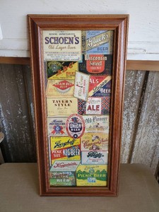 interesting Framed display of 1930s Beer labels