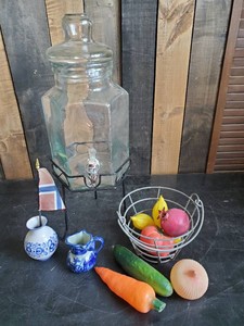Glass Water Dispenser on pedistool Norwegion Ceramic and Decorative Vegetables