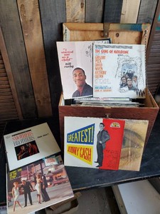 Large Collection of Vintage records in Solid Wood Case