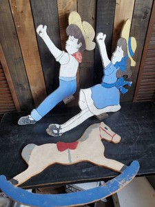 3 Vintage Handpainted Yard art pieces with Great patina