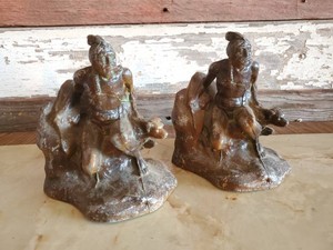 2 Very Old Metal Native American Book Ends